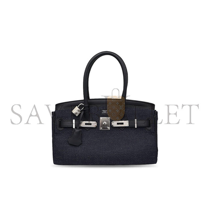H**mes 29CM BIRKIN DENIM BLACK SWIFT LEATHER PALLADIUM HARDWARE (29*19*16cm)